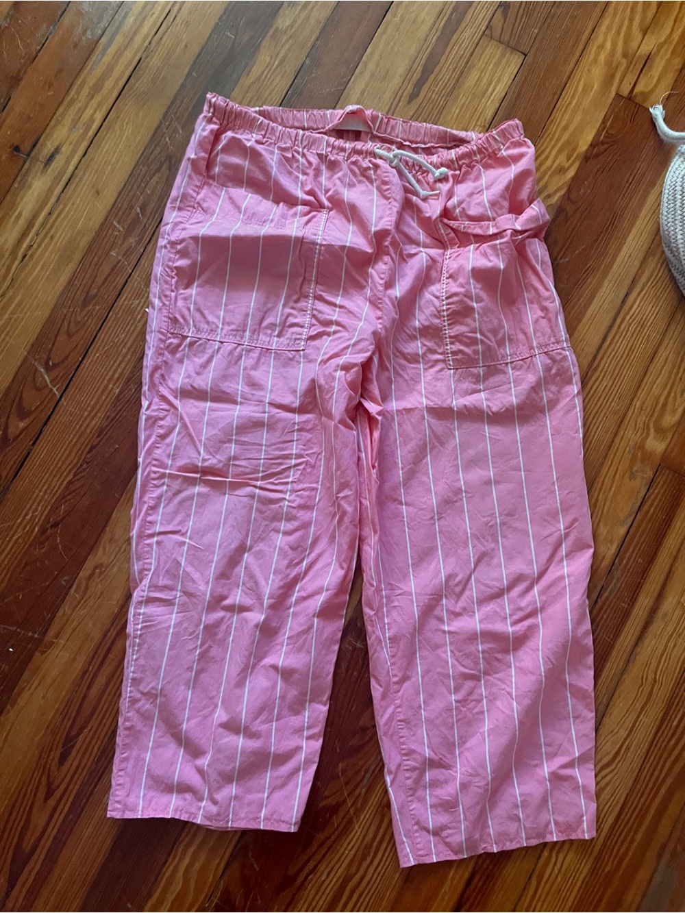 Wide-Leg Pink Stripe Drawstring Pants